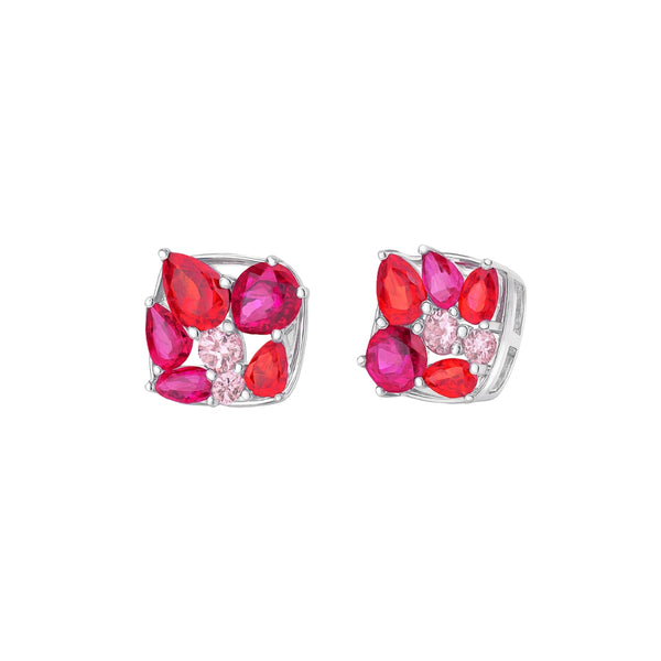 Silver Candy Cluster Earrings with colorful gemstones