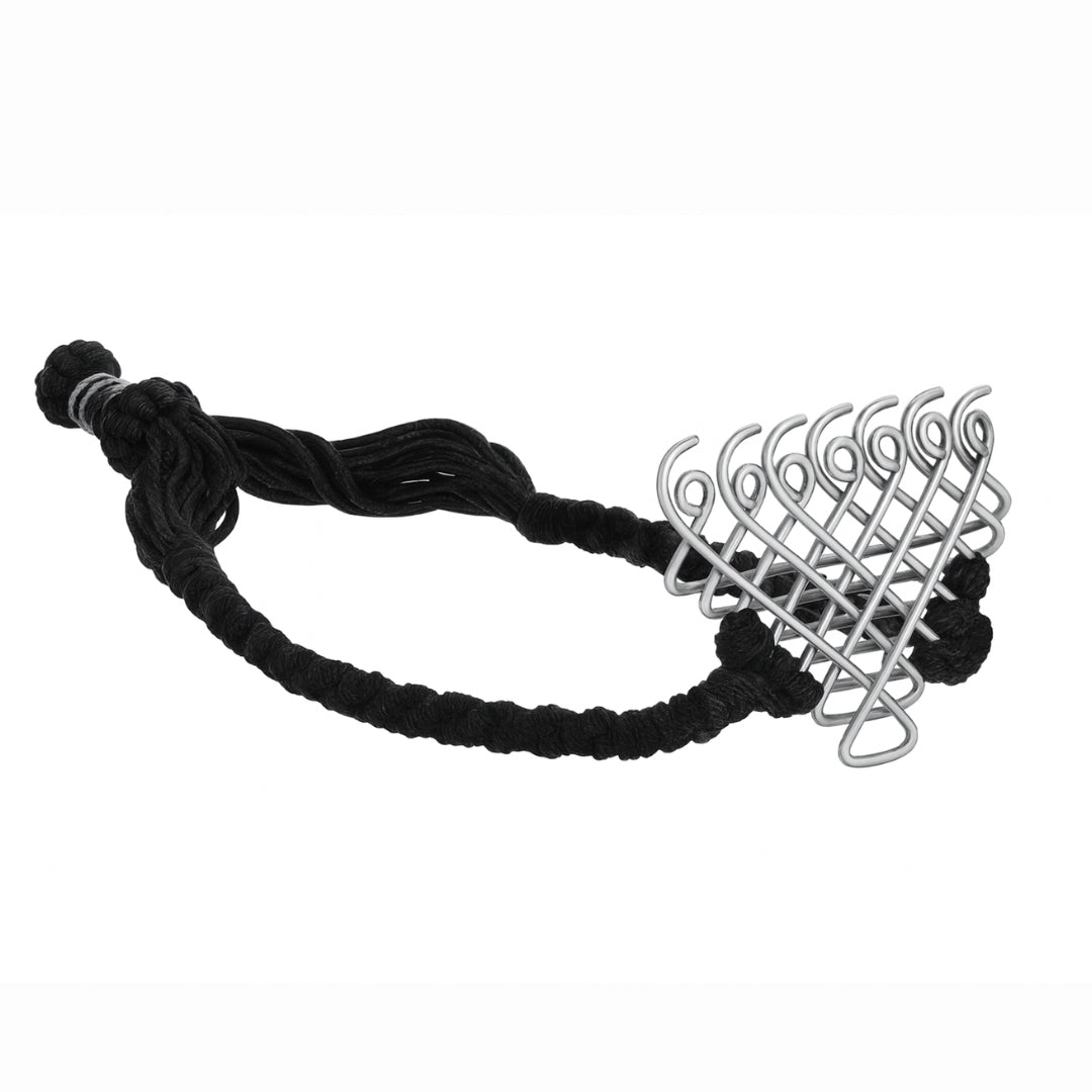 Silver Saraswati Bracelet for Men with Black Thread ( Motif size : Medium )