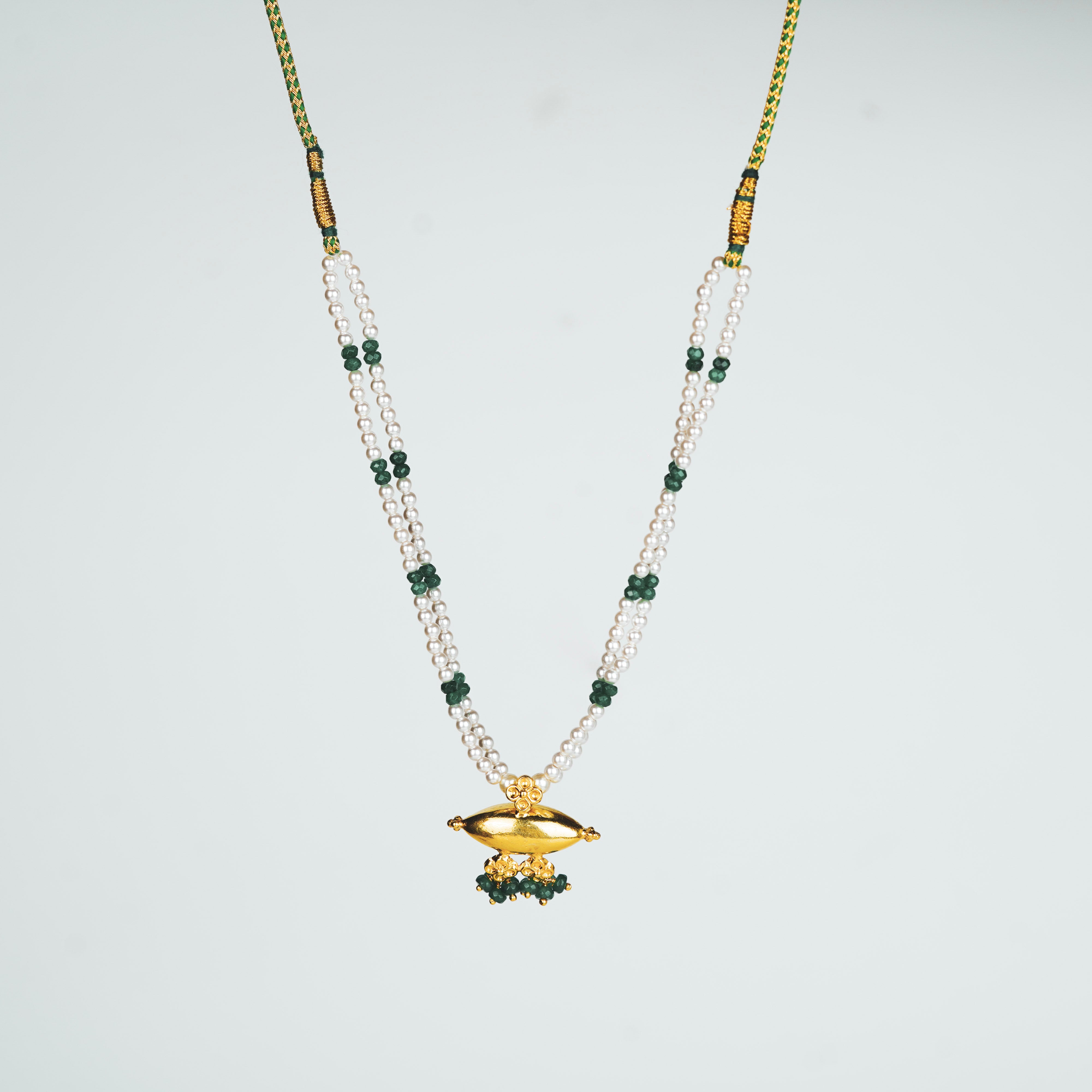 Tribal Choker with Green Onyx and Pearl | 92.5 Silver | 22K Gold Plated