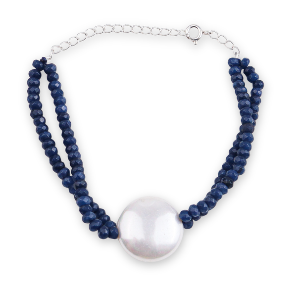Blue Jade & Coin Pearl Bracelet