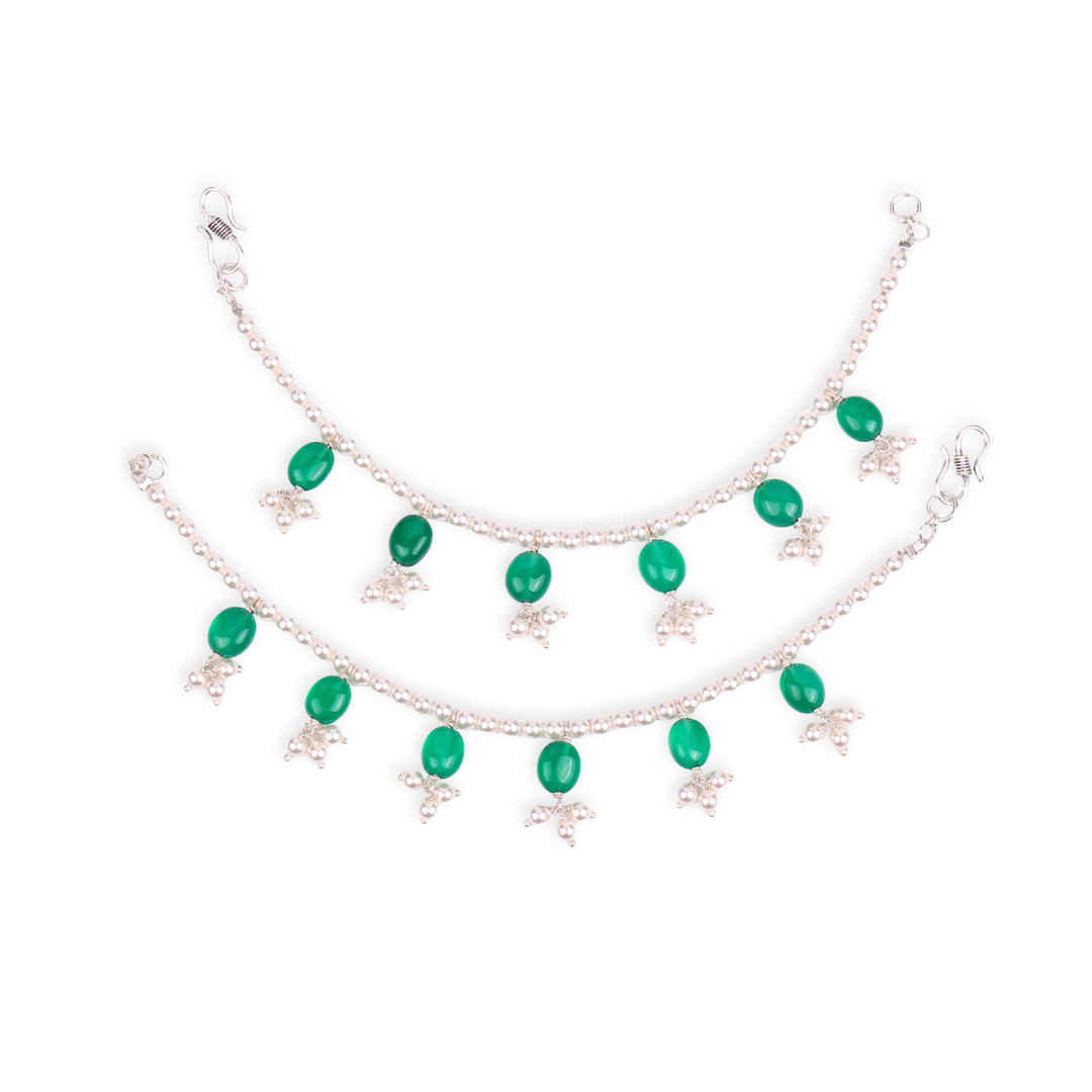 Green Onyx & Pearl Bunch Silver Vel (Project Handmade)