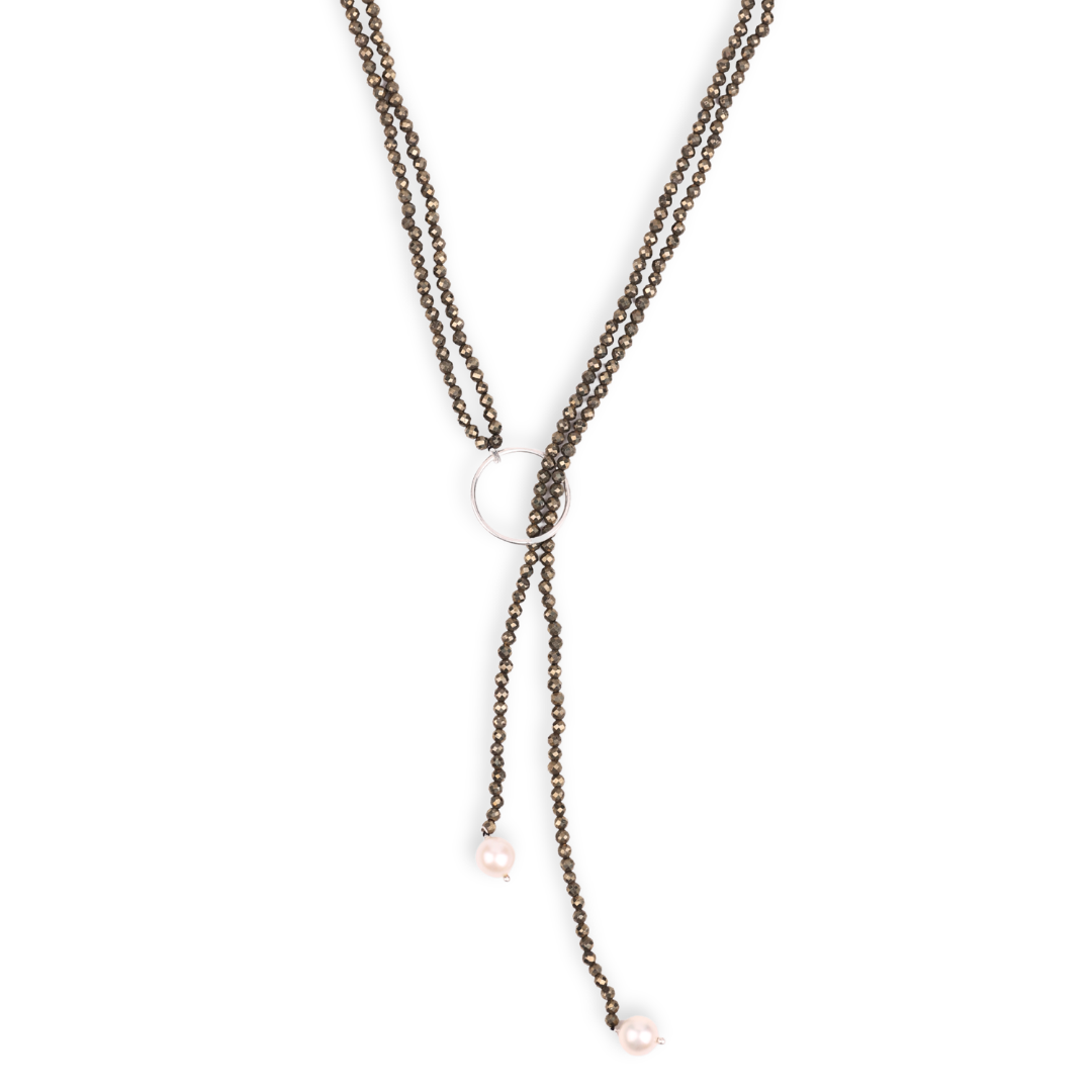 Slider Necklace with Pyrite & Pearls (Project Handmade)