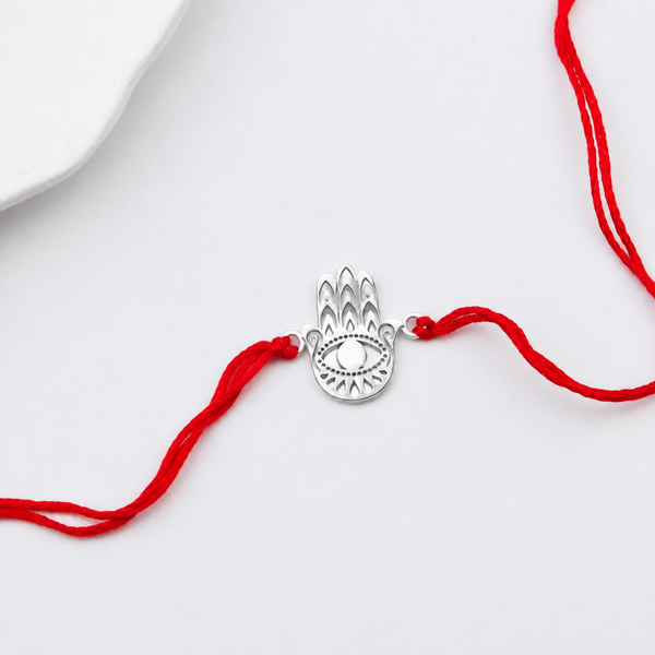 Silver Laser Cut Hamsa Hand Rakhi