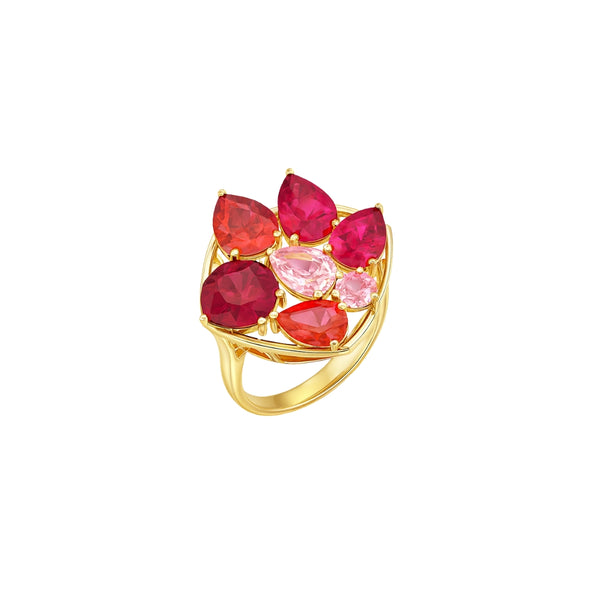Colorful gemstone cluster ring with gold setting