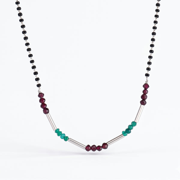 Green Onyx, Garnet & Pipe Silver Mangalsutra (Project Handmade)