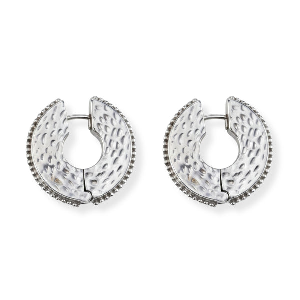 Silver Oxidised Hammered Hoops