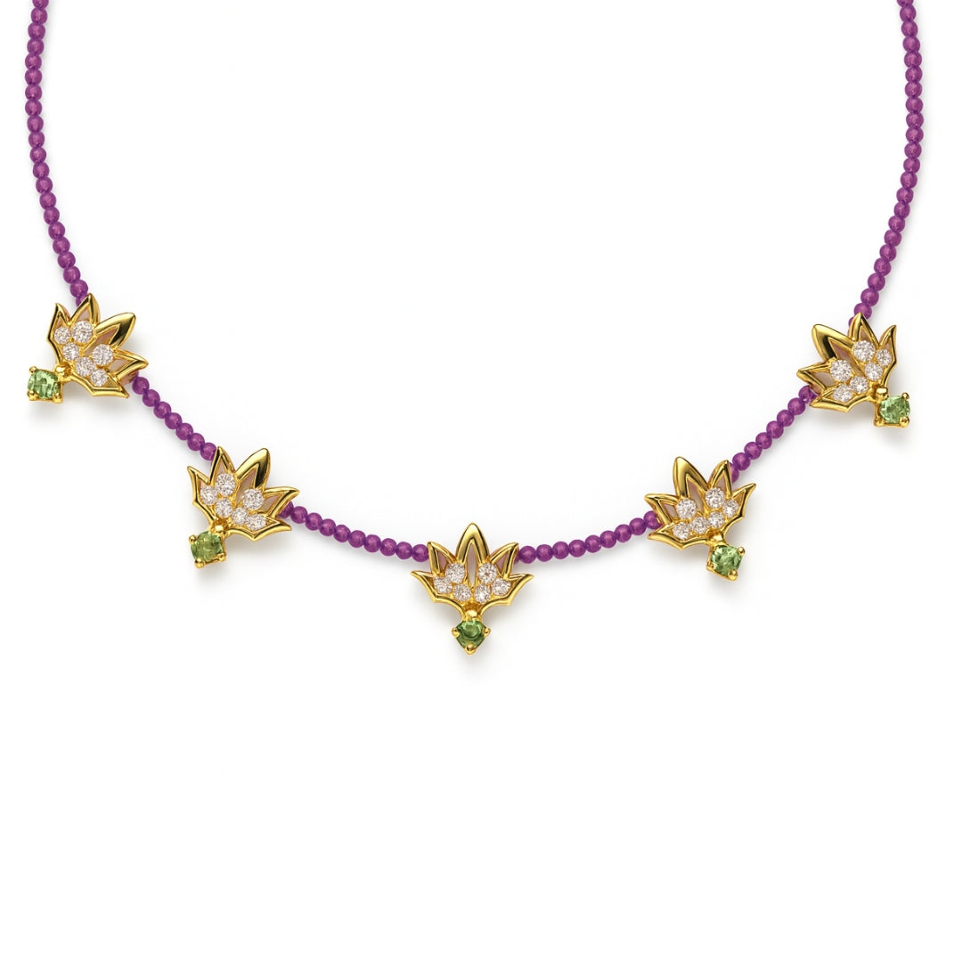 Lotus CZ Pendant Necklace with Ruby | 92.5 Silver | 22K Gold Plated