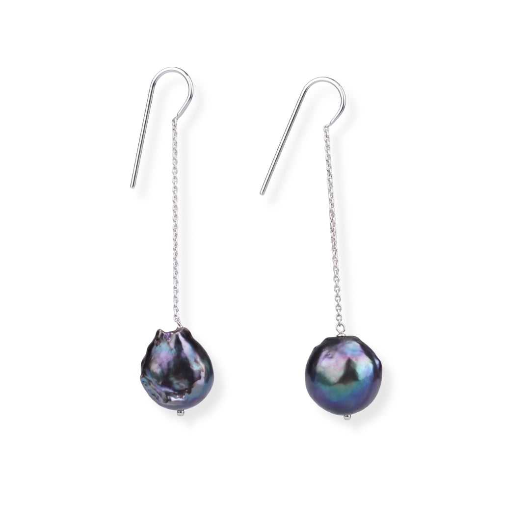 Black Baroque Pearl Silver Earrings (Project Handmade)