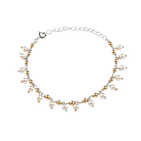 White & Golden Pearl Silver Bracelet (Project Handmade)