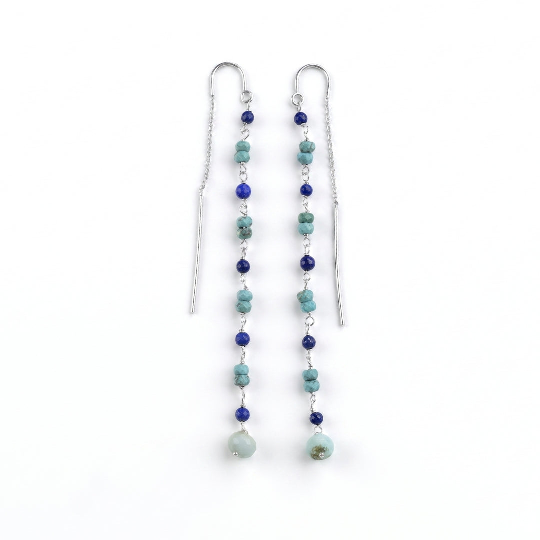 Labradorite, Lapis & Pearl Ganthan Sui Dhaga Earrings (Project Handmade)