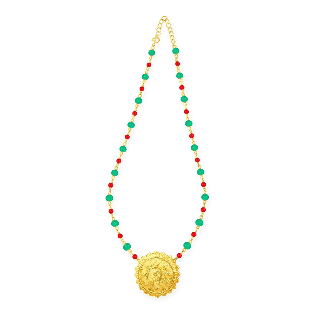 Gold Plated Pendant necklace with Ruby and Green Onyx