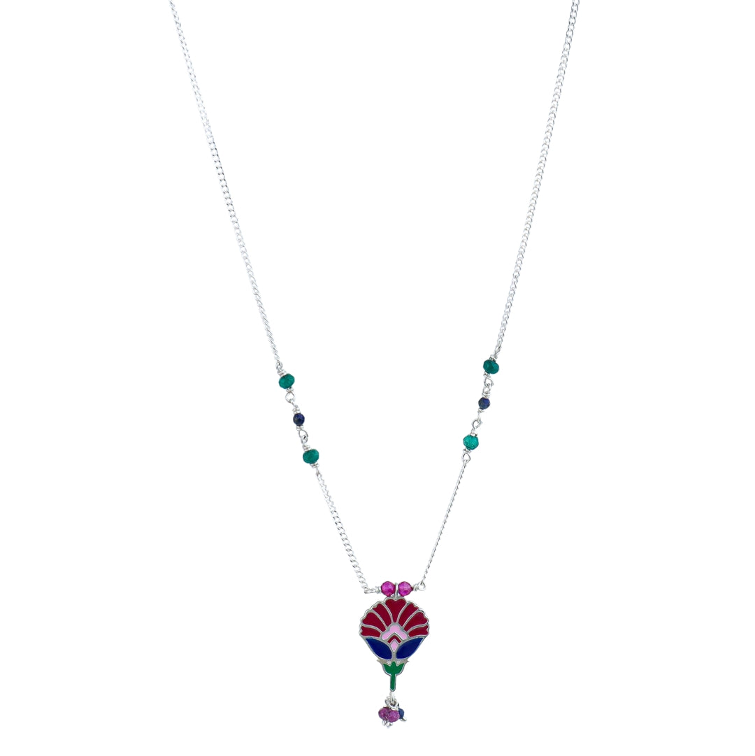Enamel Flower Necklace with Latkan