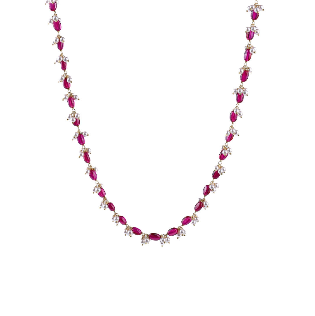 Luxe Necklace - Ruby and Pearls | 92.5 Silver | 22k Gold Plated