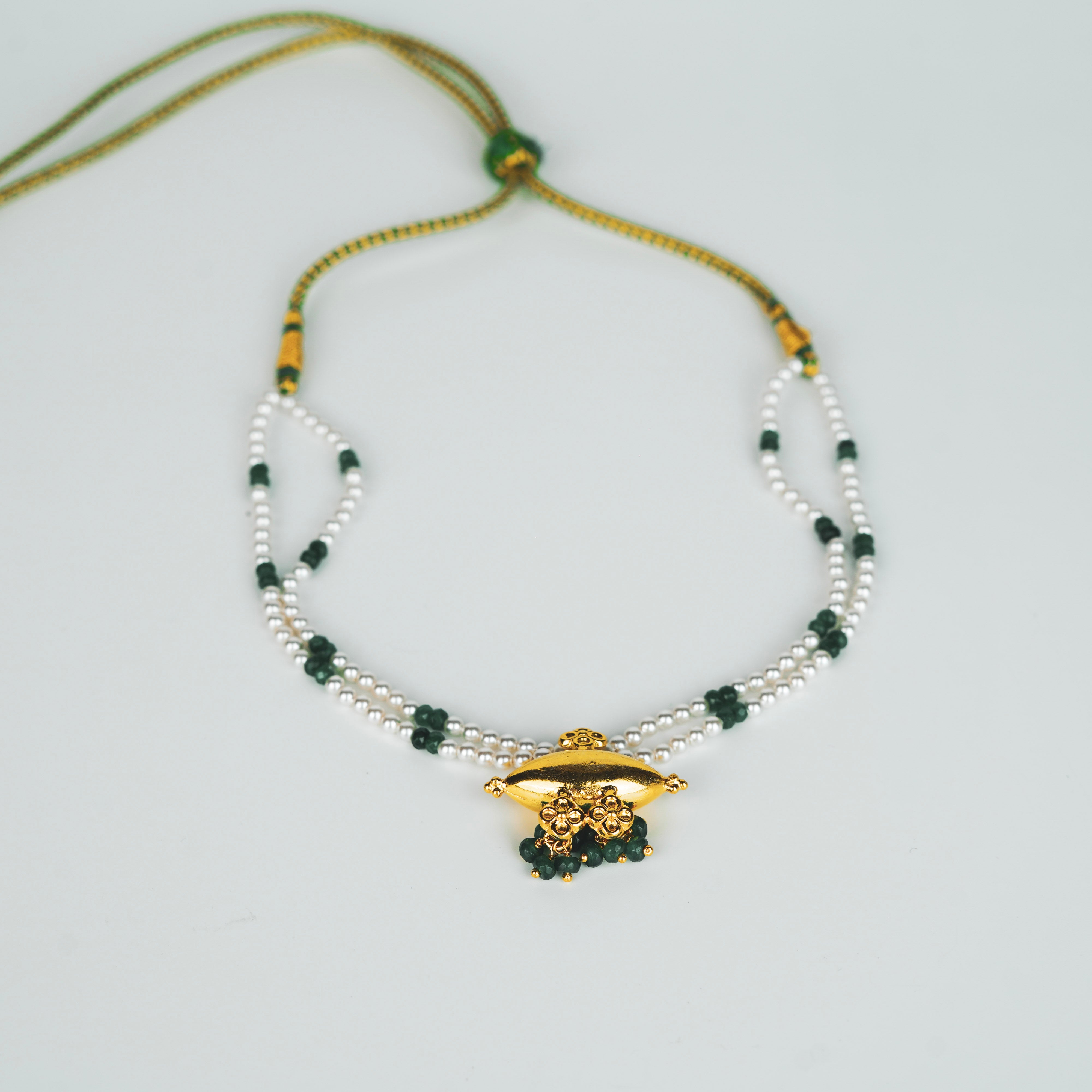 Tribal Choker with Green Onyx and Pearl | 92.5 Silver | 22K Gold Plated