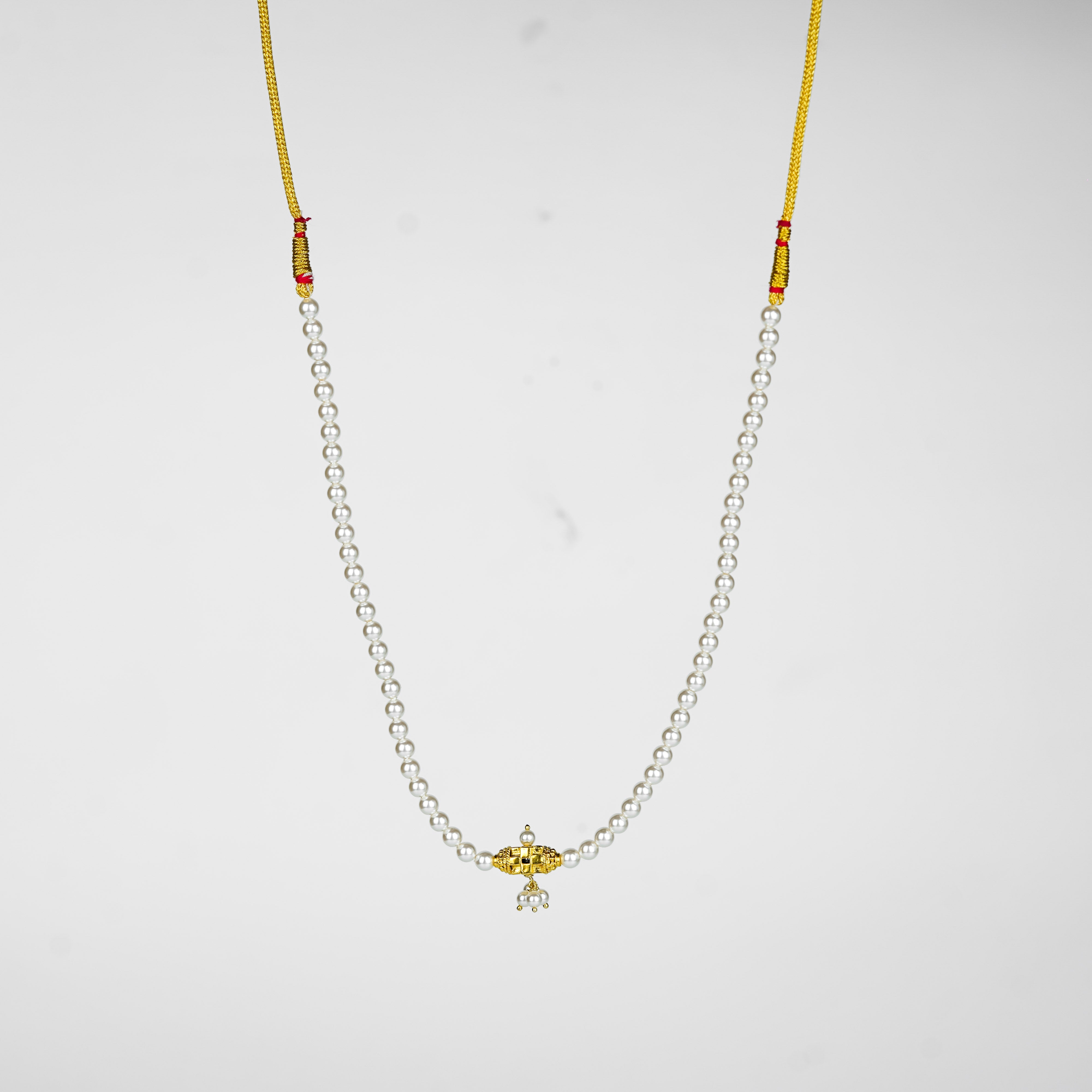 Gold plated carved bead choker with pearls | 92.5 Silver | 22k Gold plated