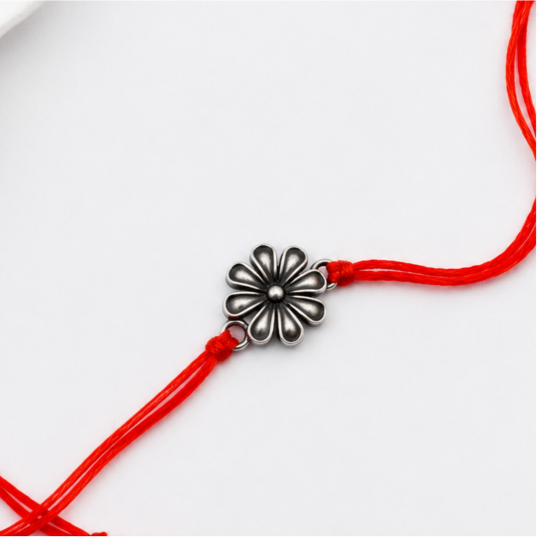 Handcrafted Silver Flower Rakhi