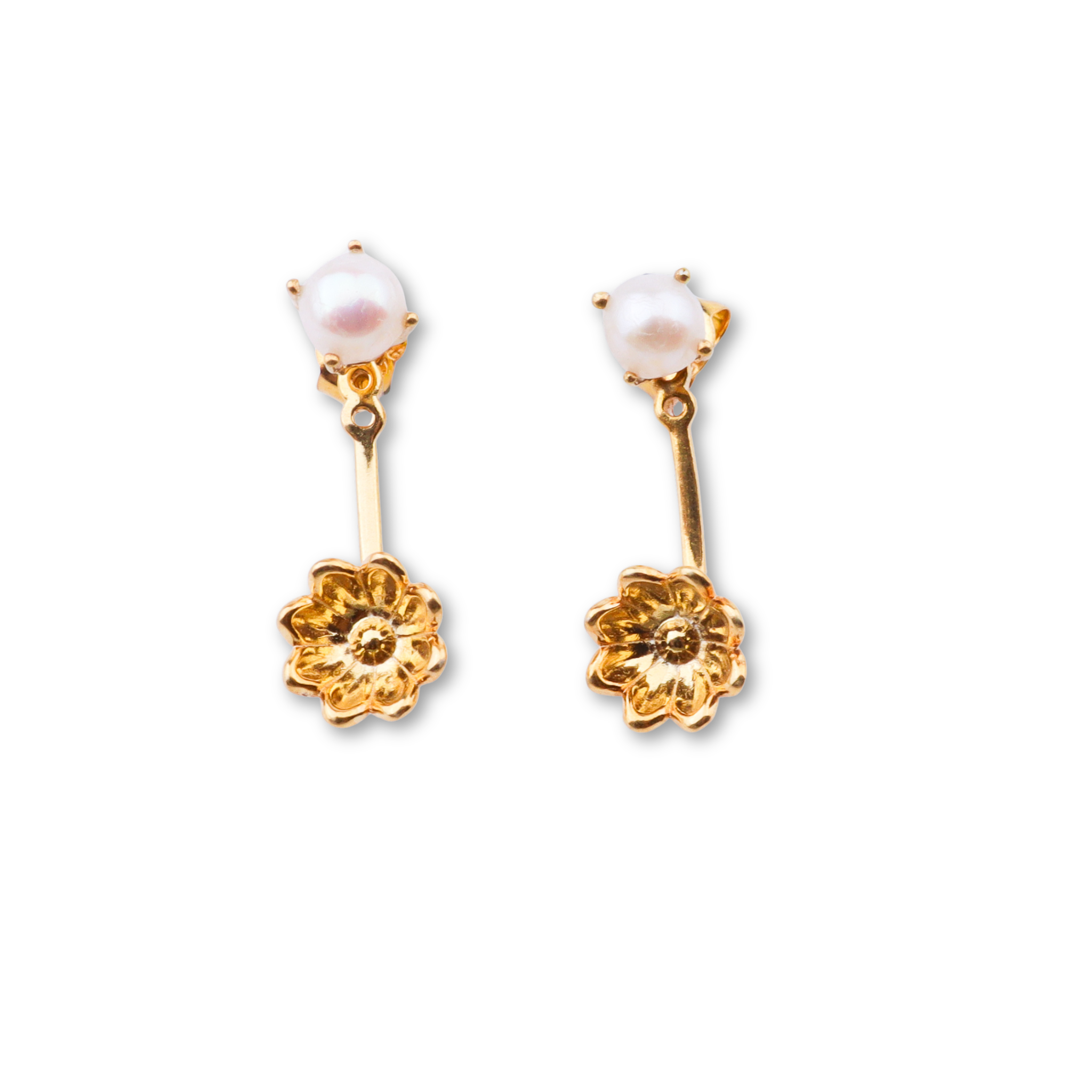 Pearl Flower Jacket Earrings | 22K Gold-Plated