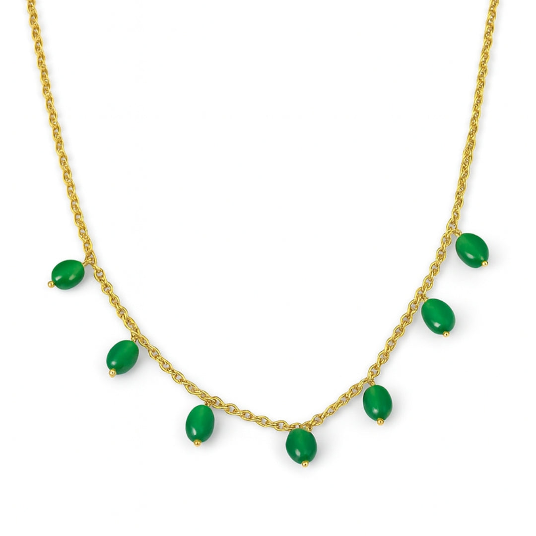 Silver Green Onyx Chain | 92.5 Silver | 22K Gold Plated