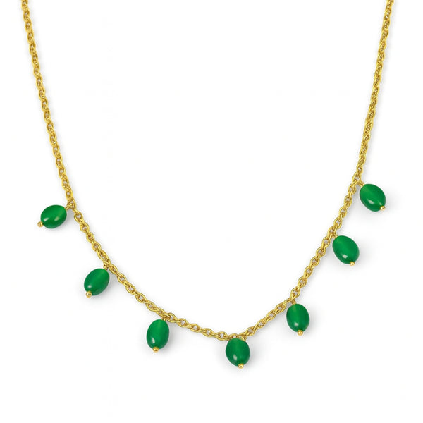 Gold Silver Green Onyx Necklace