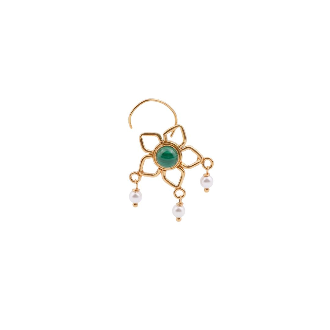 Green Flower Pierced Nose Pin | 22K Gold-Plated (Large)