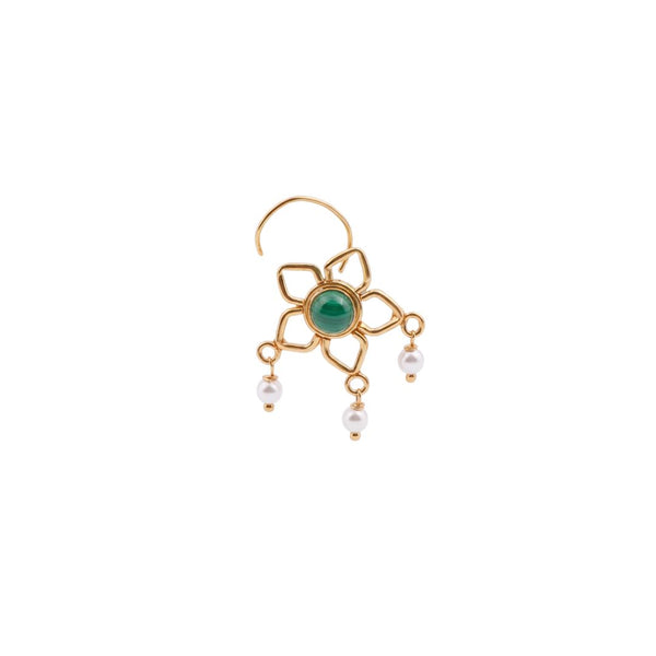 Green Flower Pierced Nose Pin | 22K Gold-Plated (Large)