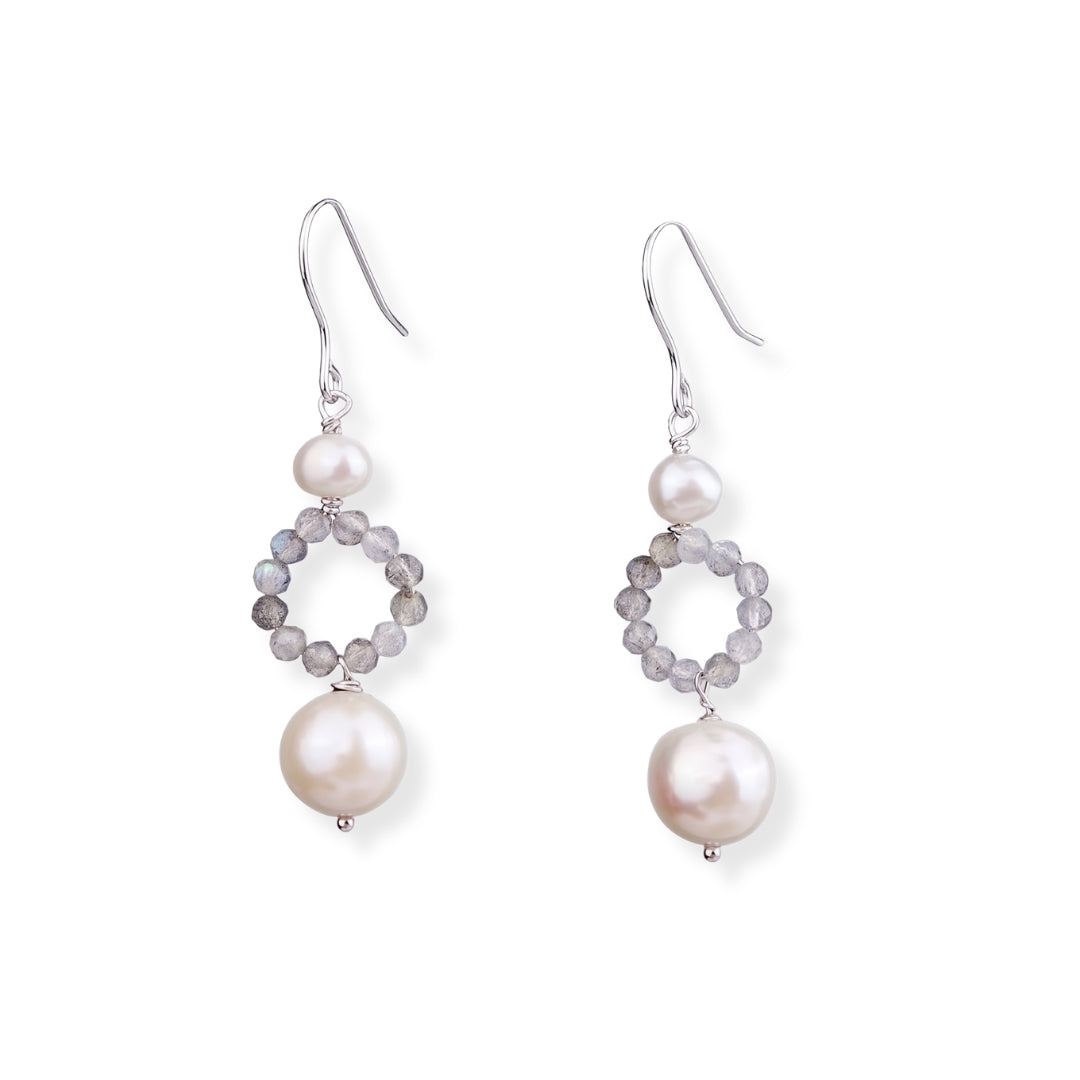 Freshwater Pearl & Labradorite Silver Earrings (Project Handmade)