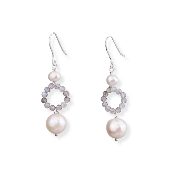 Freshwater Pearl & Labradorite Silver Earrings (Project Handmade)