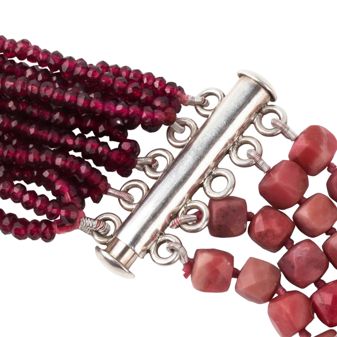 Luxe Necklace - Lab-made Rubies & Pink Opal