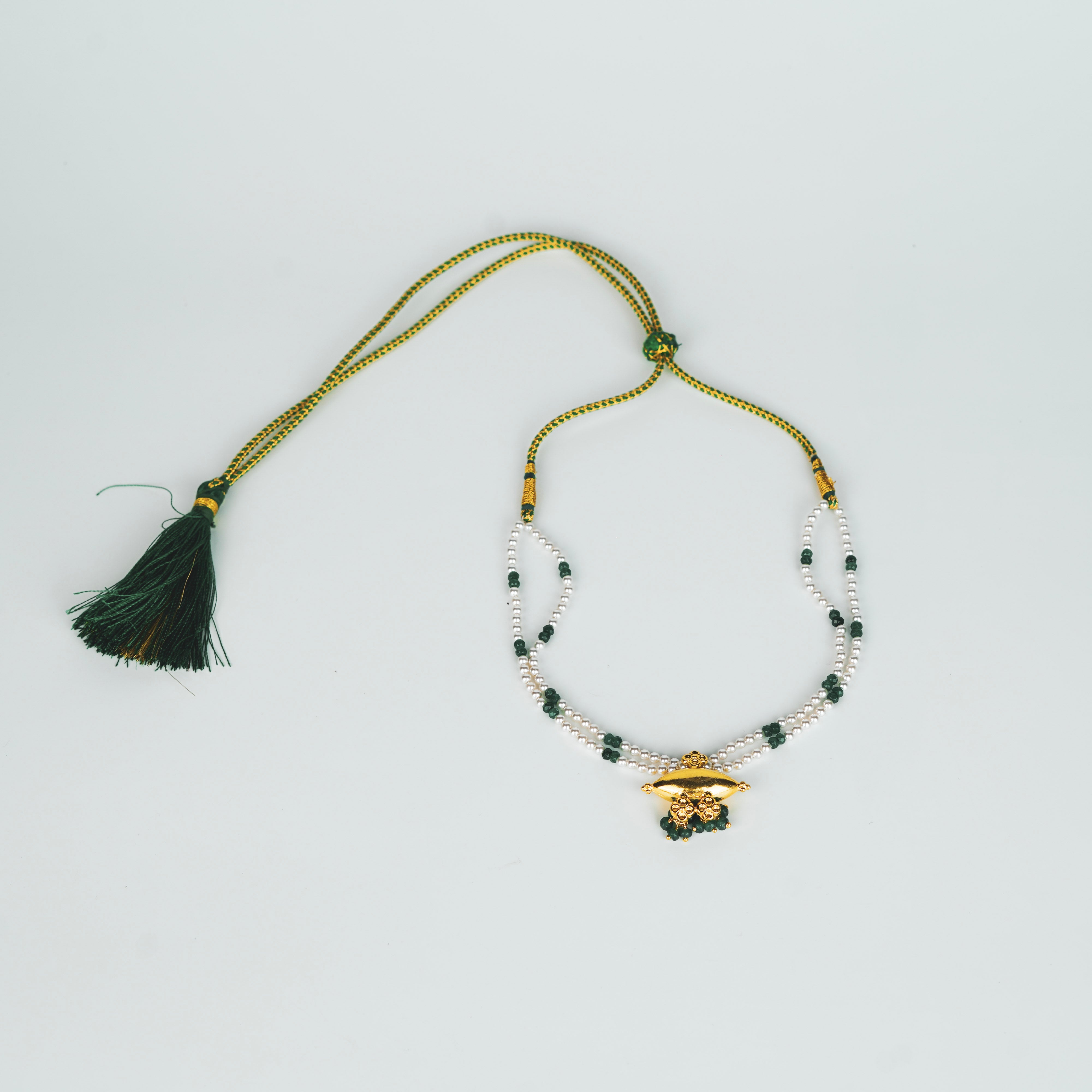 Tribal Choker with Green Onyx and Pearl | 92.5 Silver | 22K Gold Plated