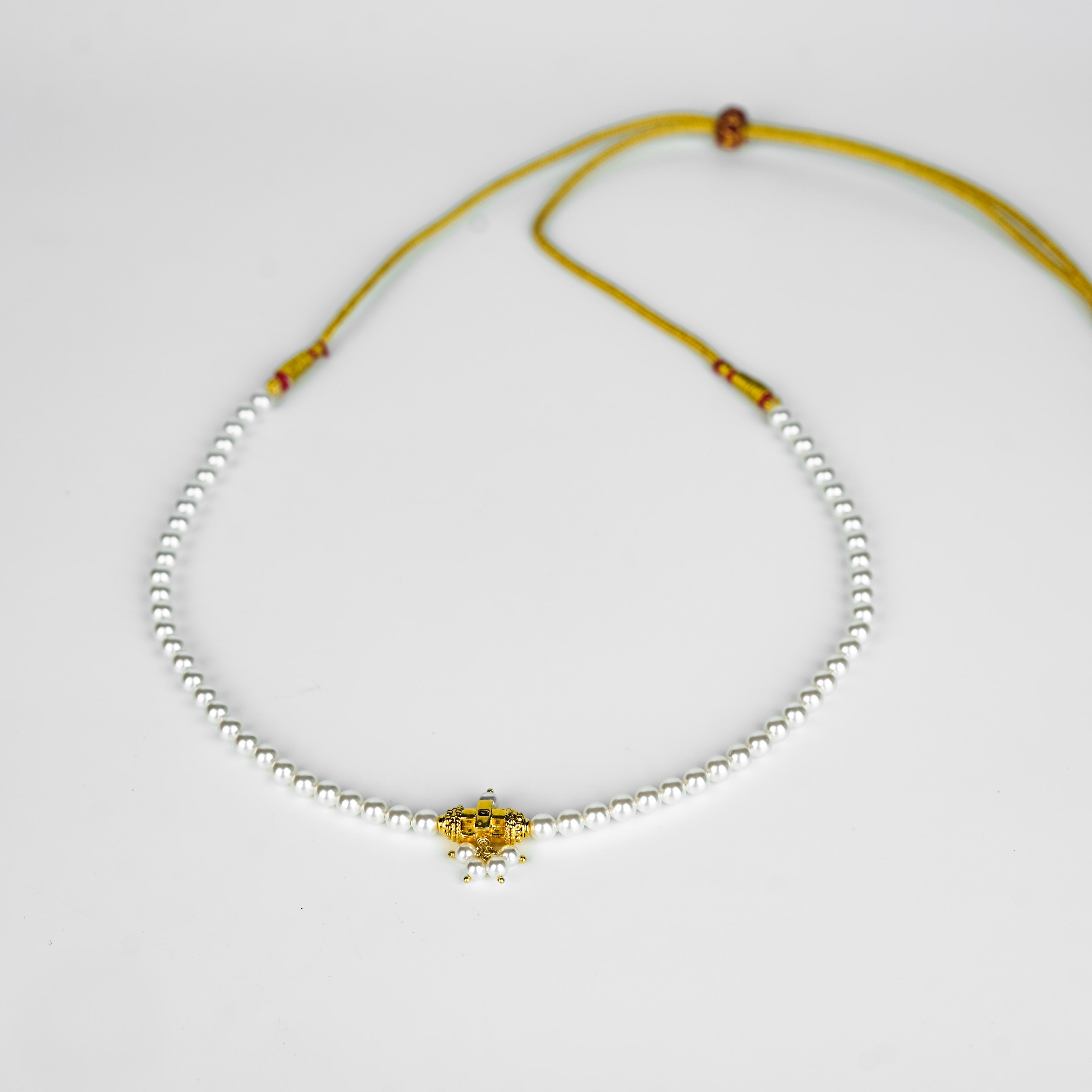 Gold plated carved bead choker with pearls | 92.5 Silver | 22k Gold plated
