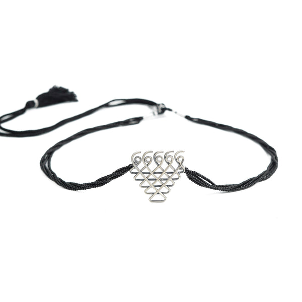 Black beaded Saraswati Mangalsutra with silver pendant