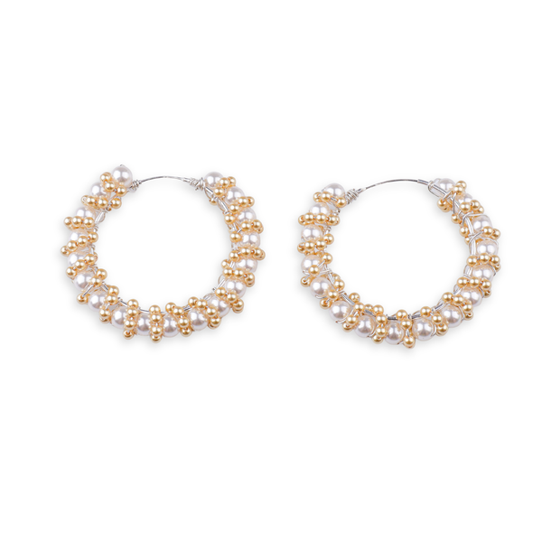Twisted Golden & White Pearl Hoops (Project Handmade)