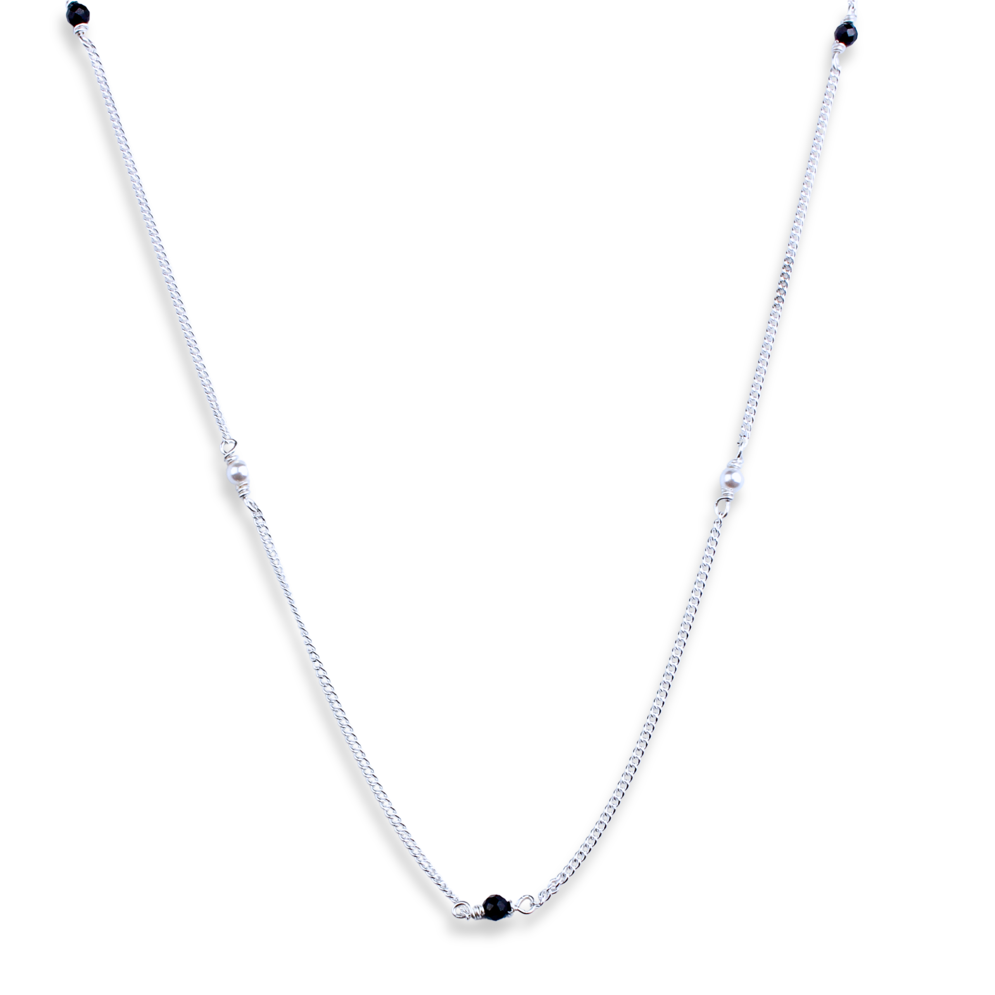 Silver Chain Mangalsutra with Pearls and Black Spinel