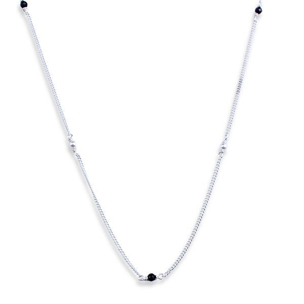 Silver Chain Mangalsutra with Pearls and Black Spinel