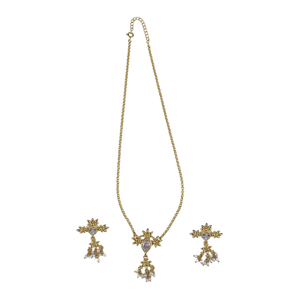 Silver Cz flower tanmani set with pearls | 92.5 Silver | 22K Gold Plated