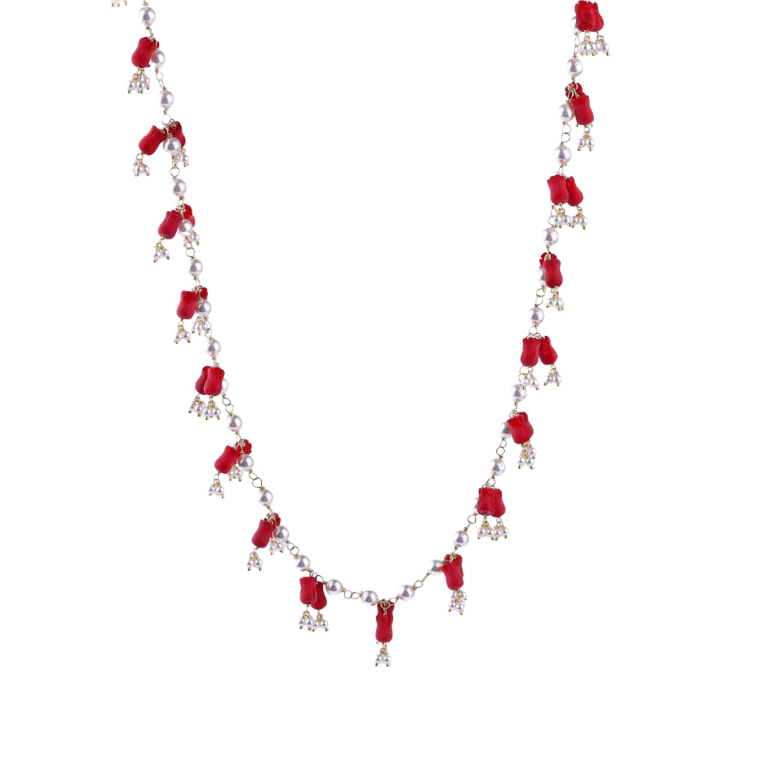Luxe Necklace - Coral and Pearls | 92.5 Silver | 22k Gold Plated