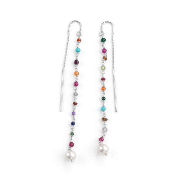 Multicolor Stone & Pearl Ganthan Sui Dhaga Earrings (Project Handmade)