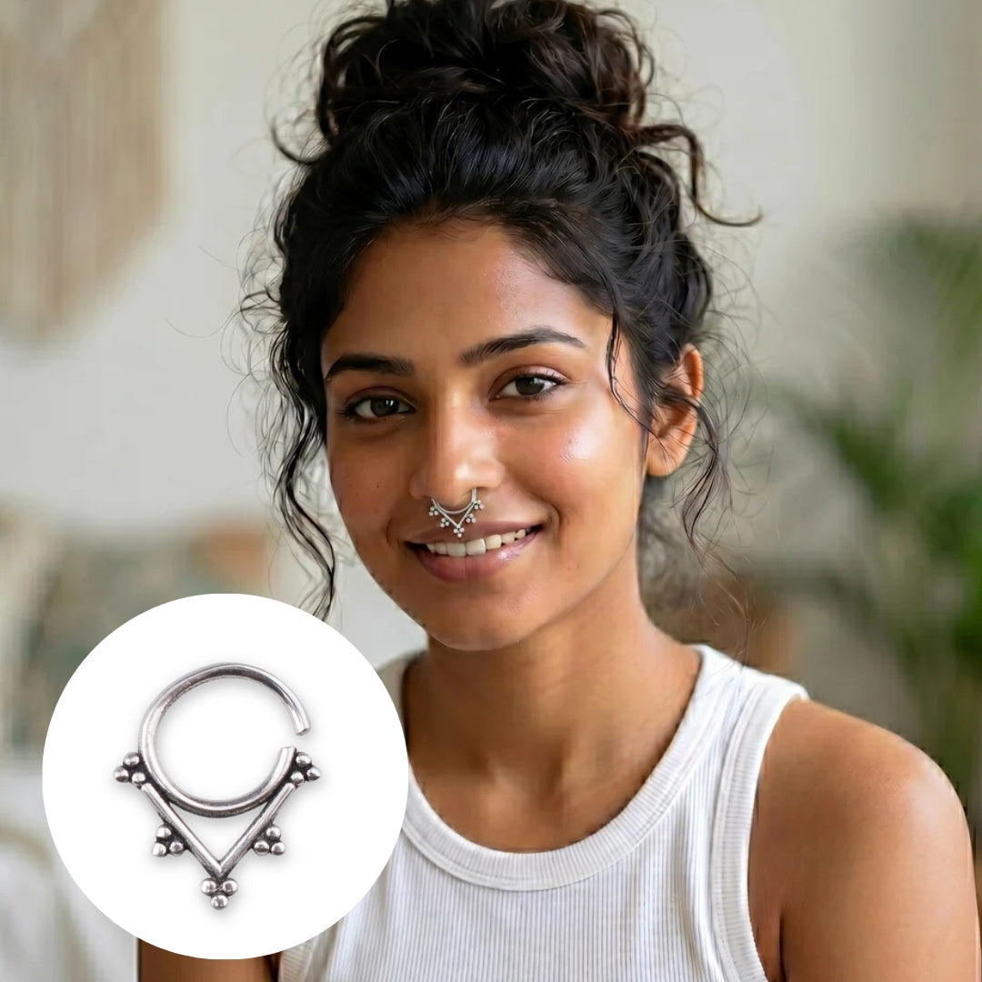 Oxidised Diamond Shaped Septum Cum Nose Ring (Pierced)