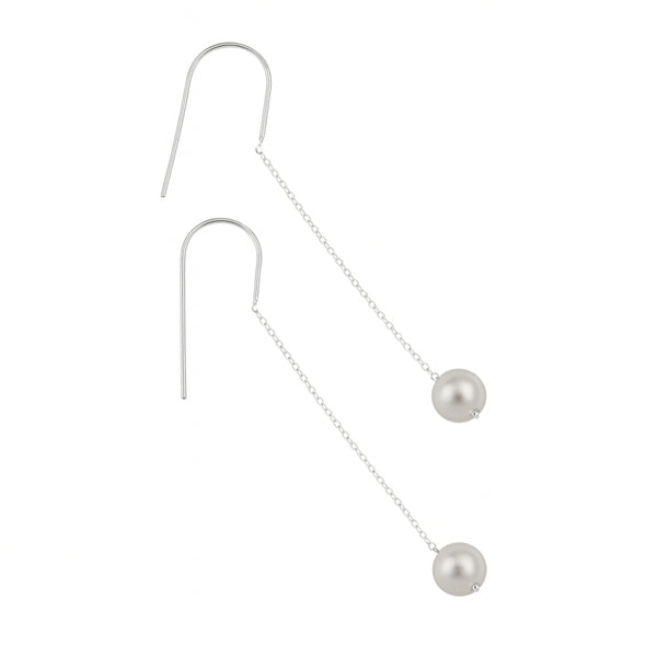 Silver chain earrings with pearl drops