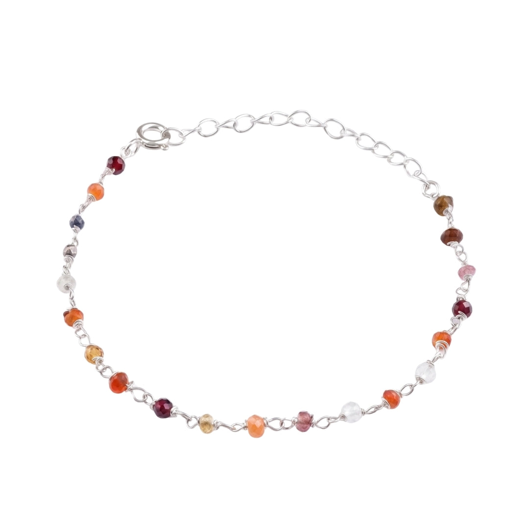 Multicolor Stone Silver Bracelet (Project Handmade)