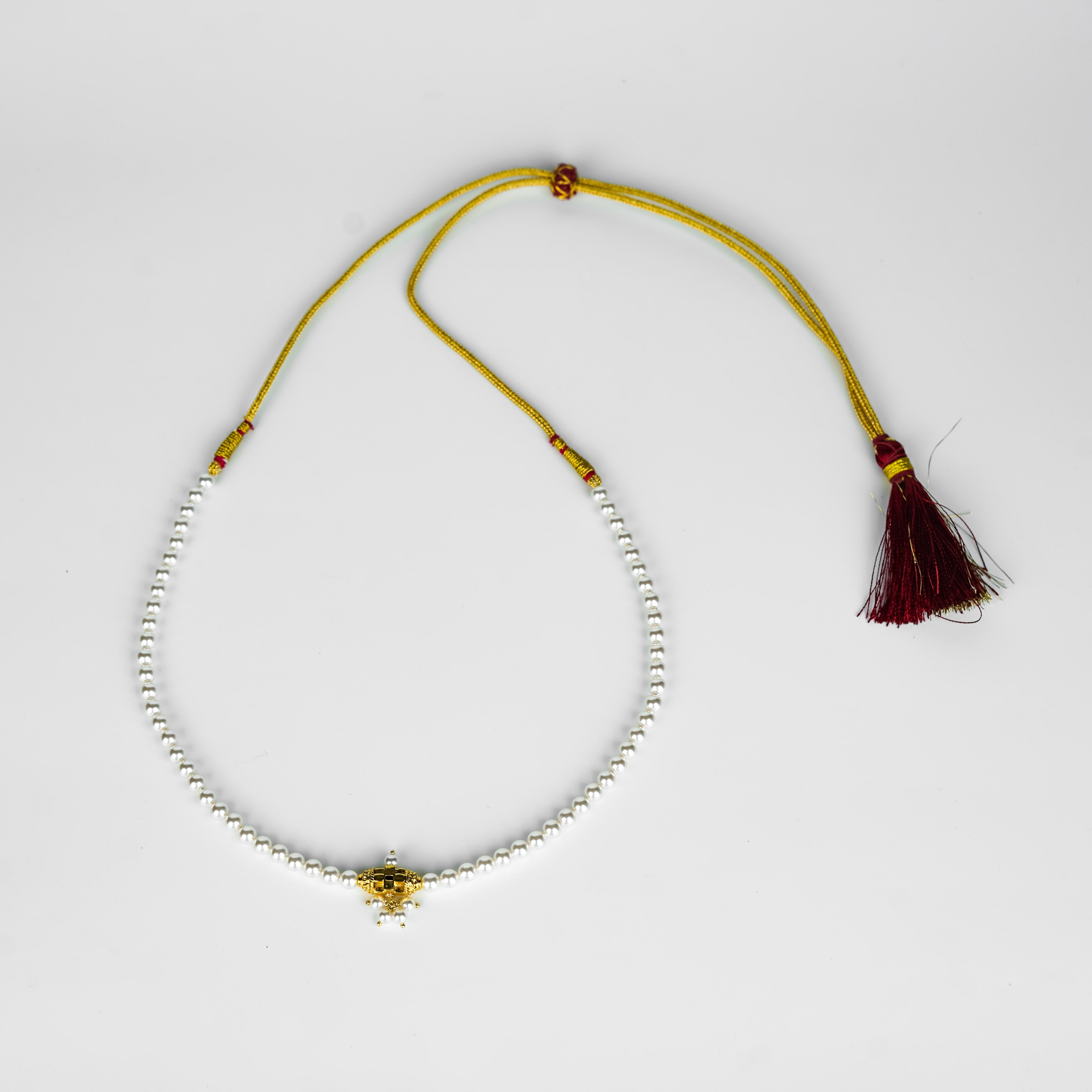 Gold plated carved bead choker with pearls | 92.5 Silver | 22k Gold plated