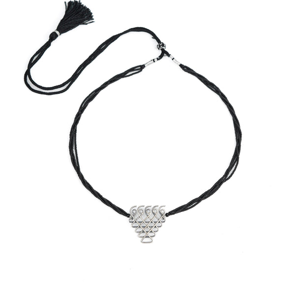 Black beaded Saraswati Mangalsutra with silver pendant
