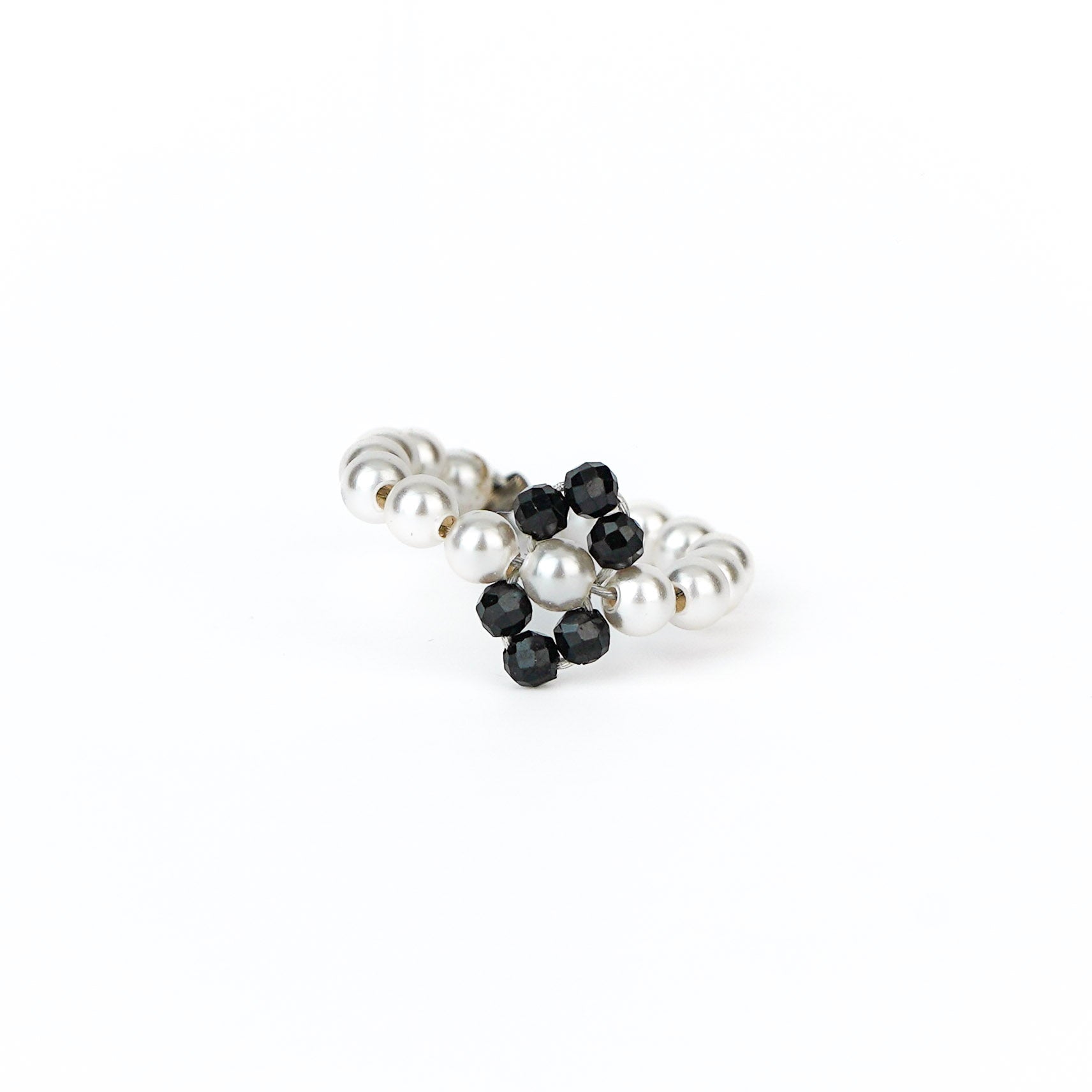 Silver Pearl Ring with Black Spinel