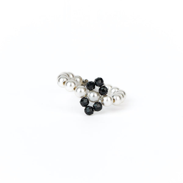 Silver Pearl Ring with Black Spinel