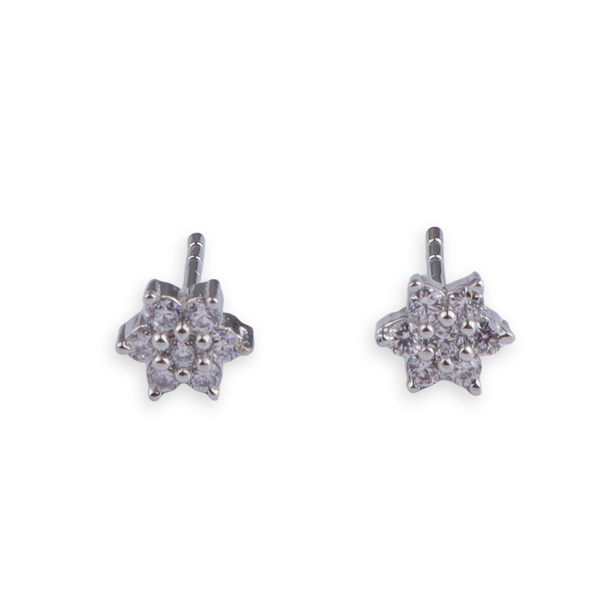 Silver CZ Flower Stud Earrings