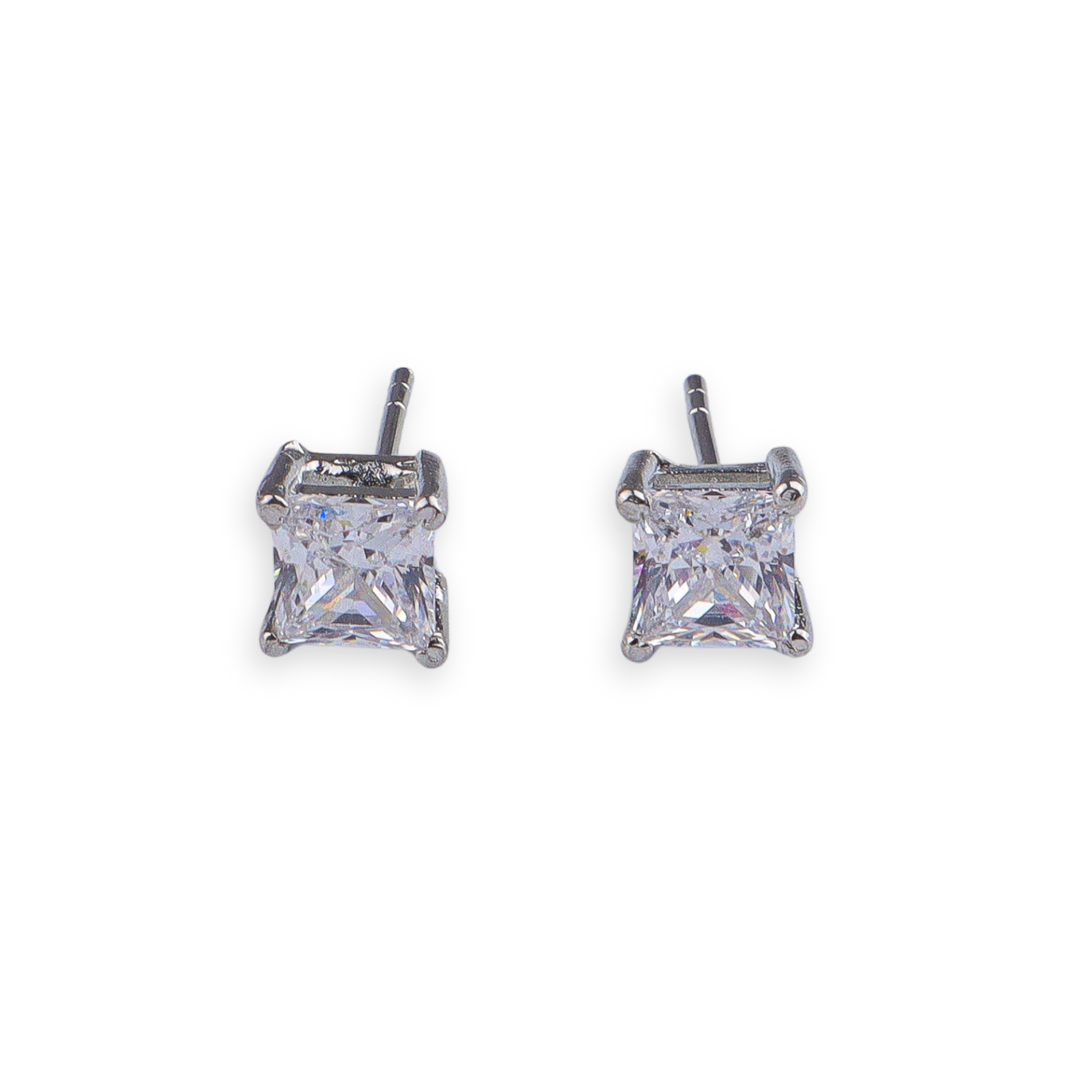 Silver CZ Princess Stud Earrings