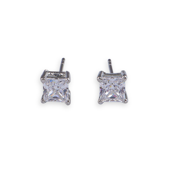 Silver CZ Princess Stud Earrings
