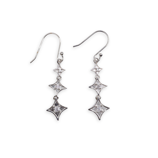 Silver CZ Diamond Shape Earrings