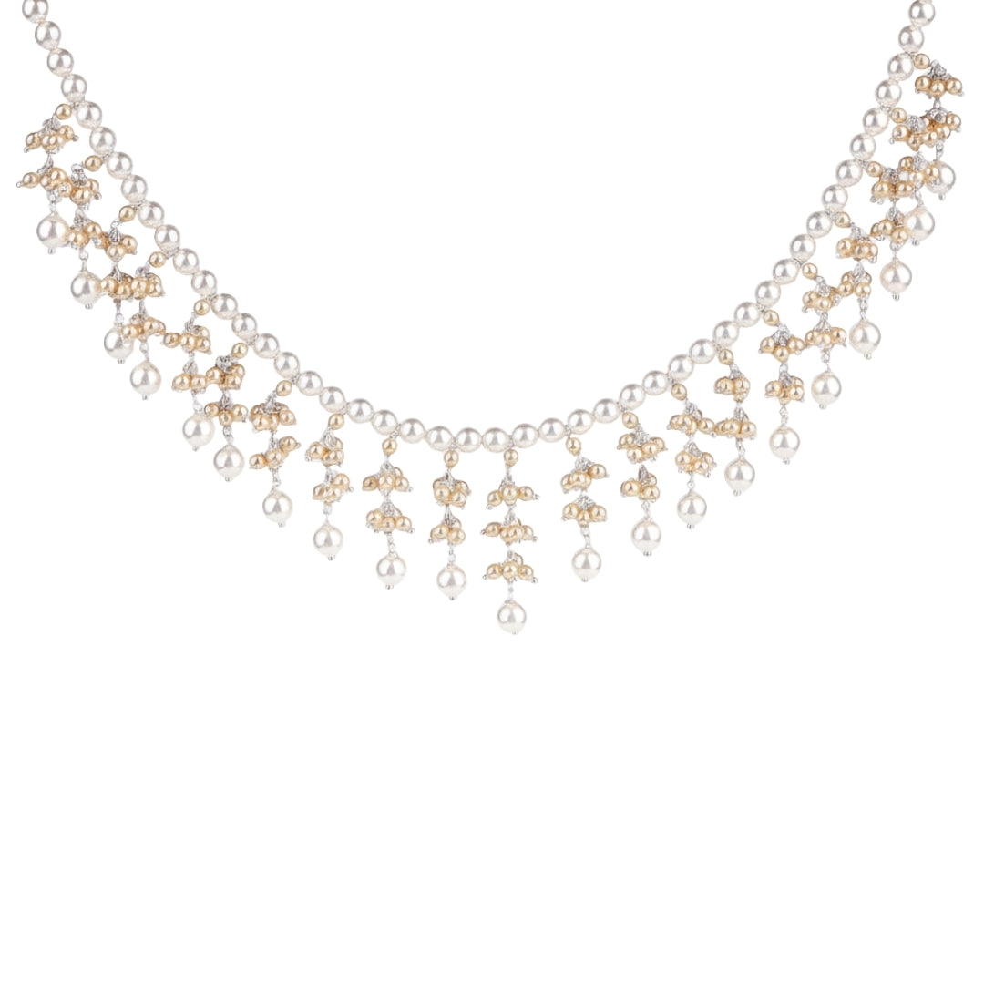 Luxe Necklace - Golden & White Pearl Bunch