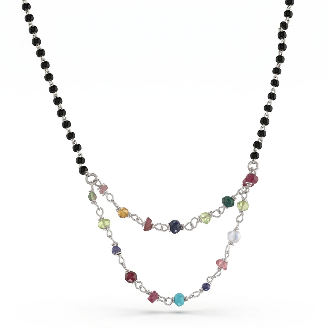 Multicolor Ganthan Double Layered Silver Mangalsutra (Project Handmade)